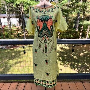 Vintage yellow hand painted Egyptian pattern mumu